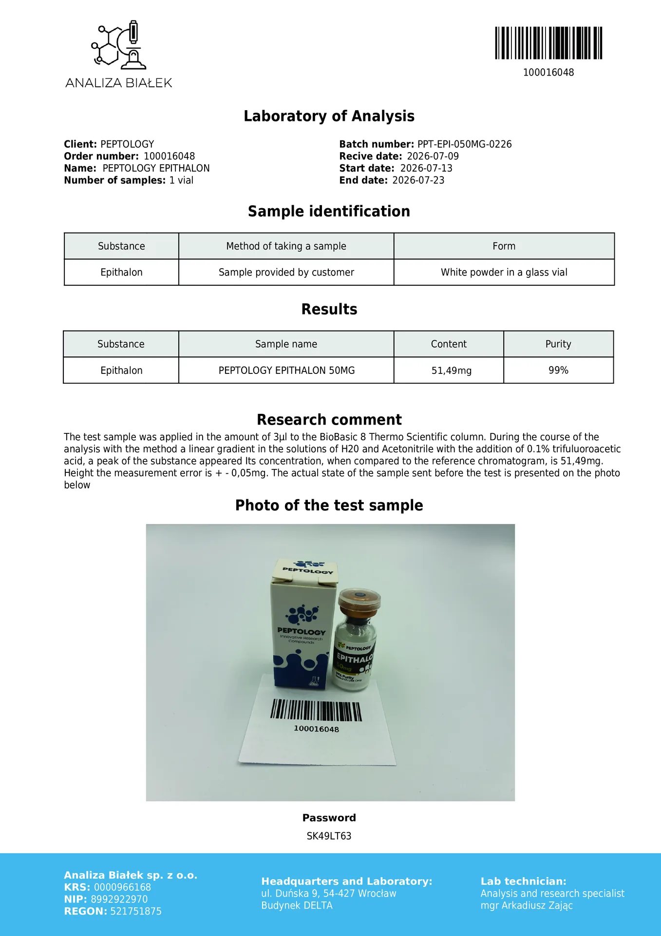 Epithalon 50 mg – Synthetic tetrapeptide (AEDG) for research – image 2