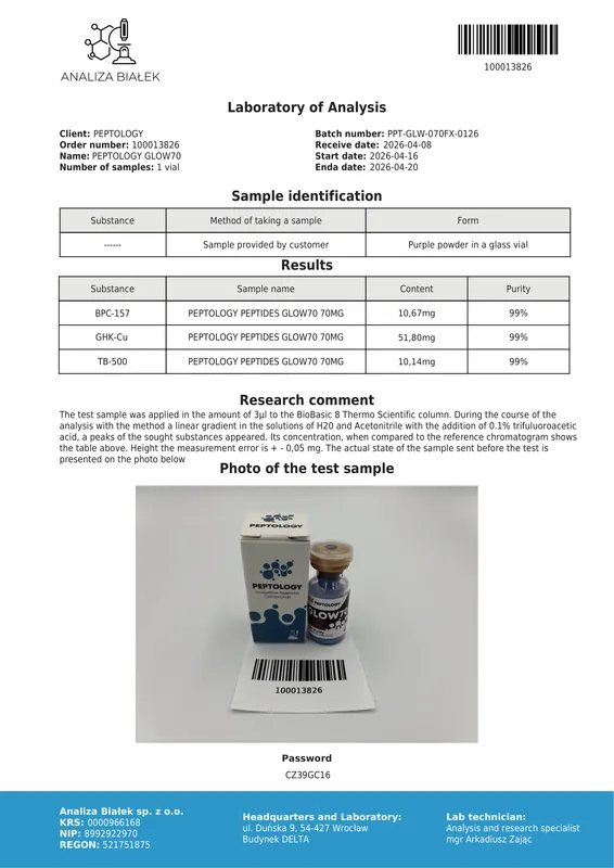 GLOW70 – Blend of BPC-157 10 mg, GHK-Cu 50 mg and TB500 10 mg – image 2