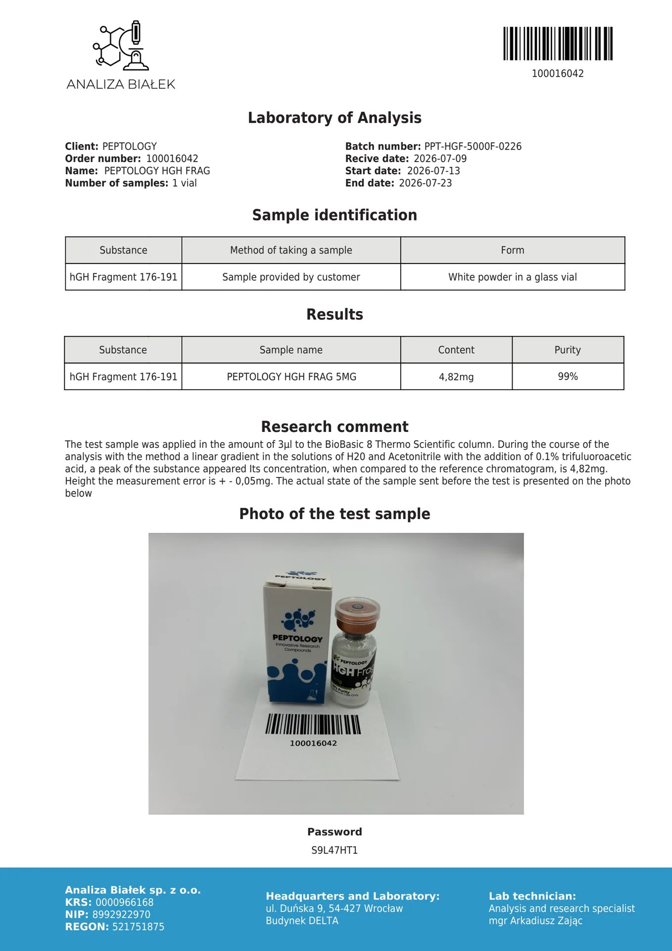HGH Frag 5mg – Fragment 176-191 of growth hormone (C-terminal peptide) – image 2