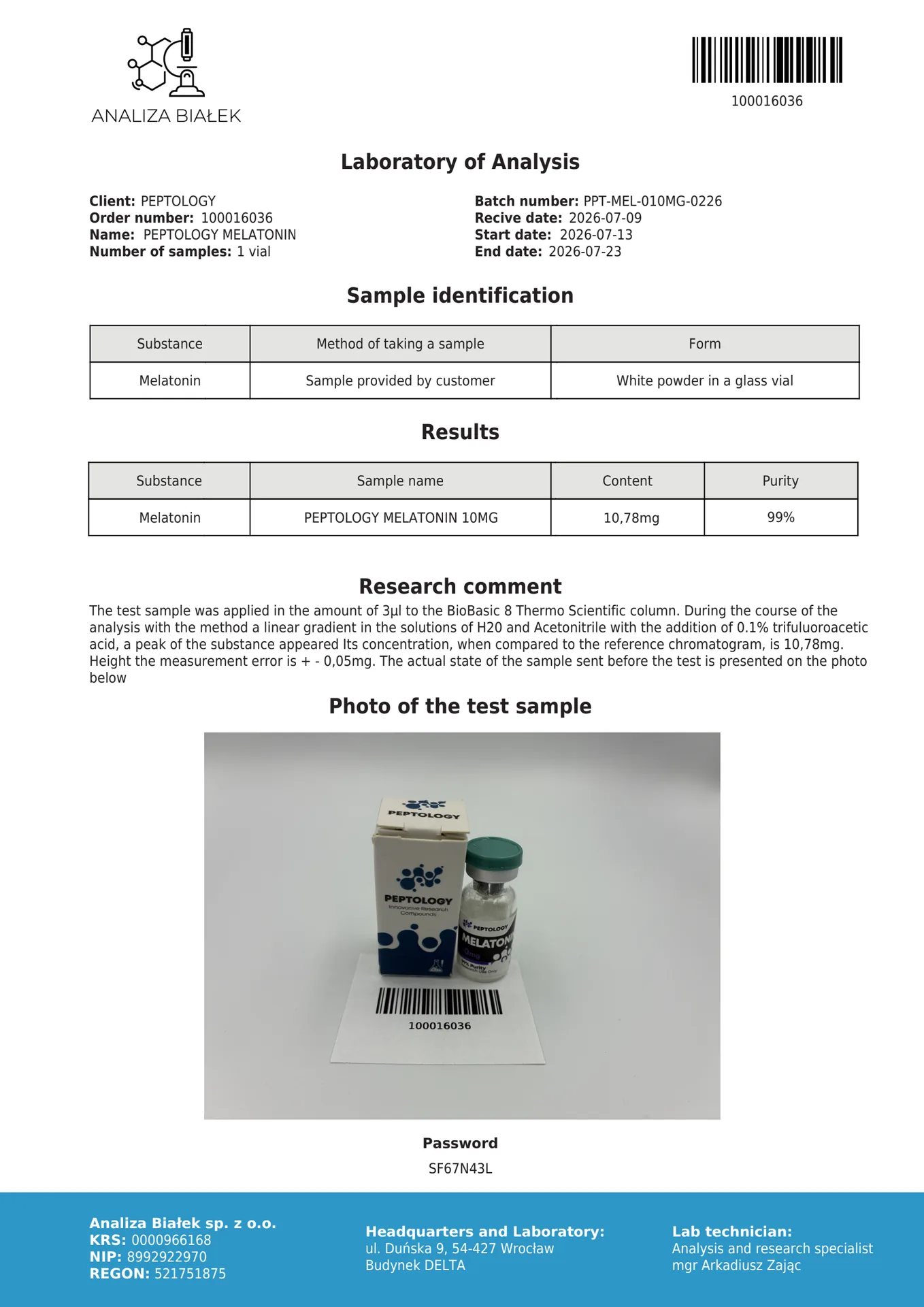 Melatonin 10 mg – Circadian rhythm neurohormone for research – image 2