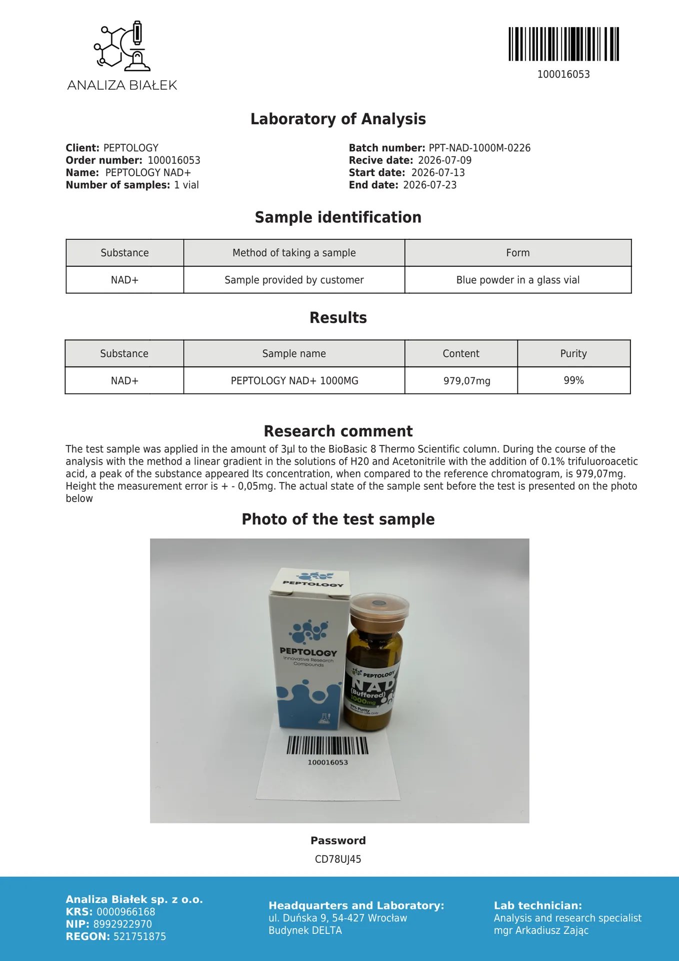 NAD+ (Buffered) 1000 mg – Coenzyme for mitochondrial research – image 2