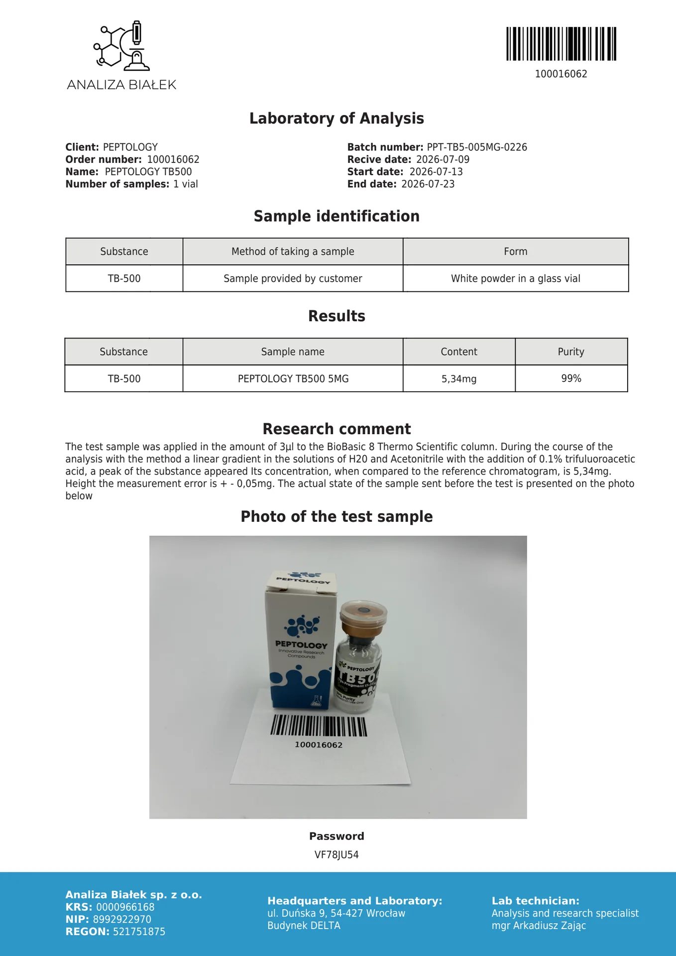 TB500 5 mg/10mg – Synthetic thymosin beta-4 fragment for research – image 2